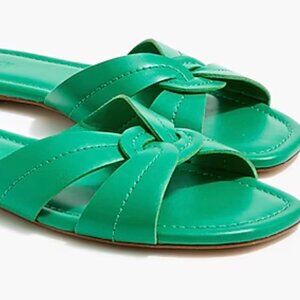 J.Crew Factory Stitched Slide Sandals Kelly Green Vegan Leather SZ 7